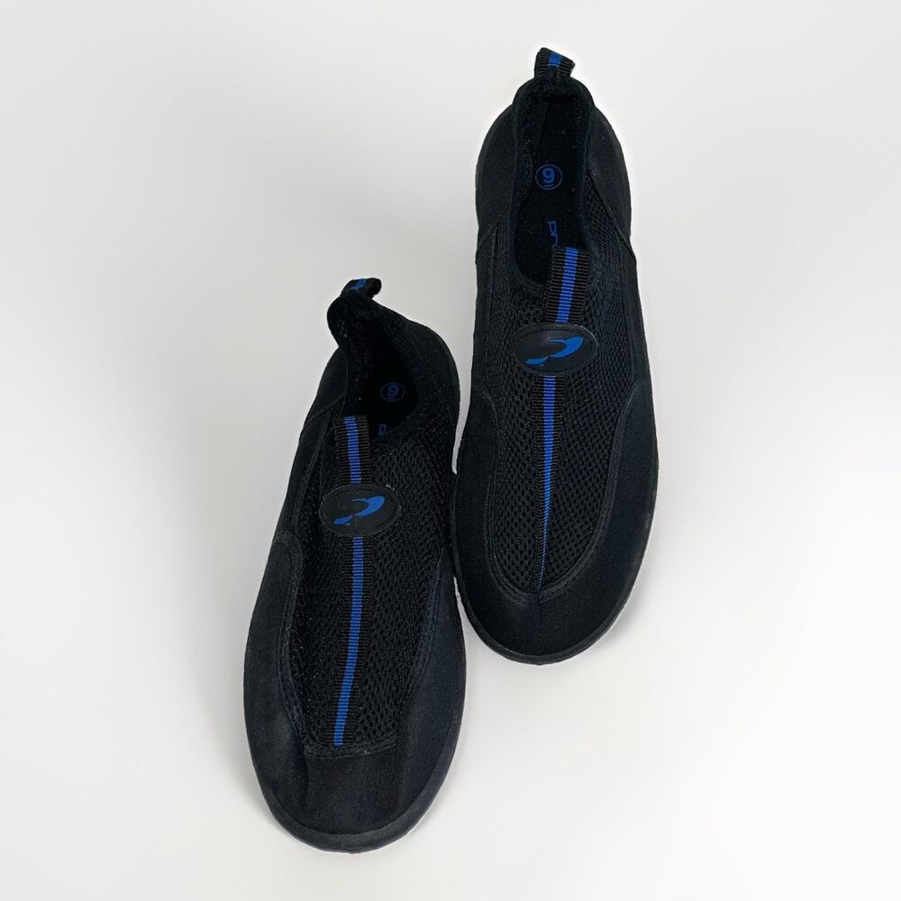Prospirit Black Mesh Slip-On Water Shoes Sz 9 Blue Accents